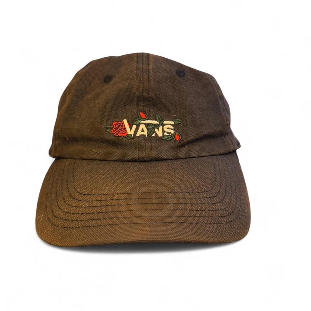 Vans Off The Wall Rose Embroidered Black Acid Wash Adjustable Strapback Dad Hat
